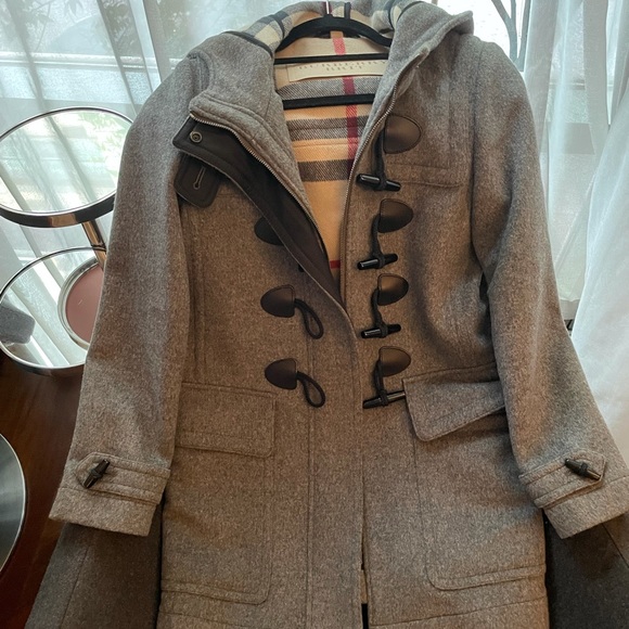 Grey Burberry Brit Wool Duffle Coat US 4